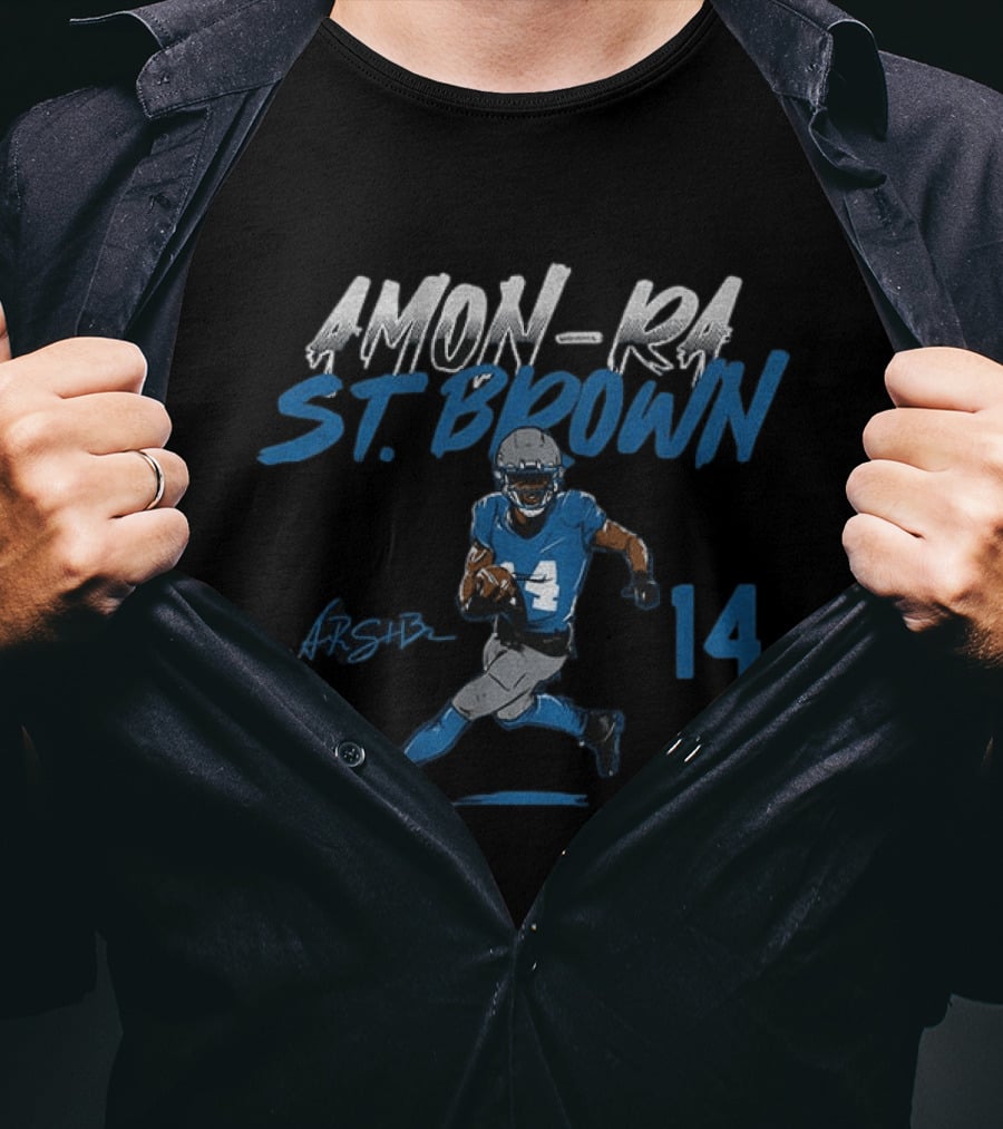 Amon Ra St. Brown Detroit Lions Football Player 14 Signature Edition T-Shirt