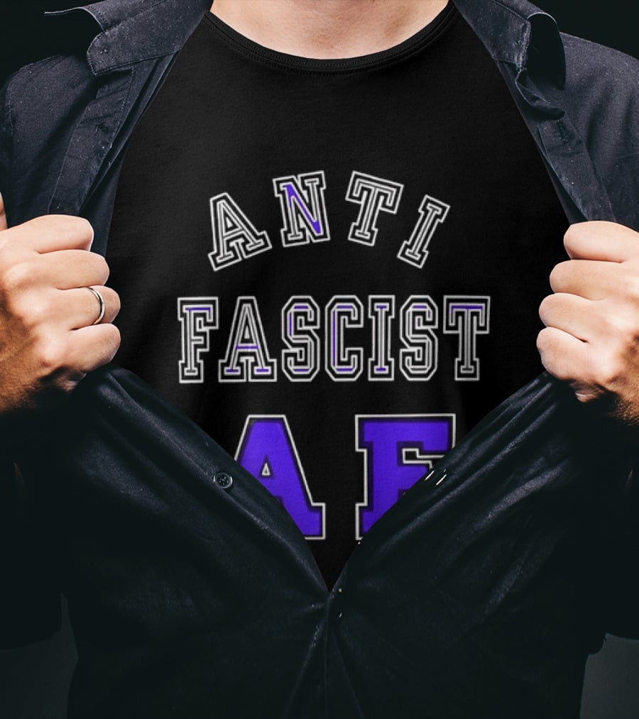 ANTI FASCIST AF Purple White Varsity Block стиль T-Shirt
