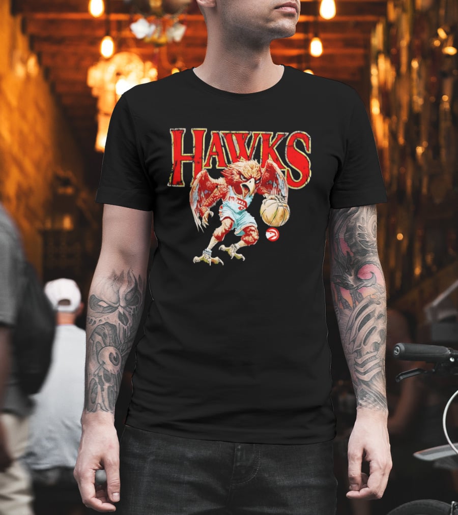 Atlanta Hawks Fierce Dribbling Cartoon Bird In NBA Jersey T-Shirt