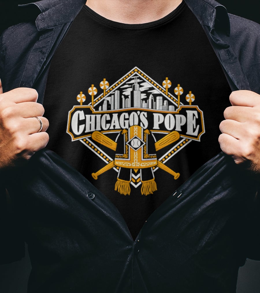 Chicago's Pope Baseball Crossed Bats City Skyline T-Shirt