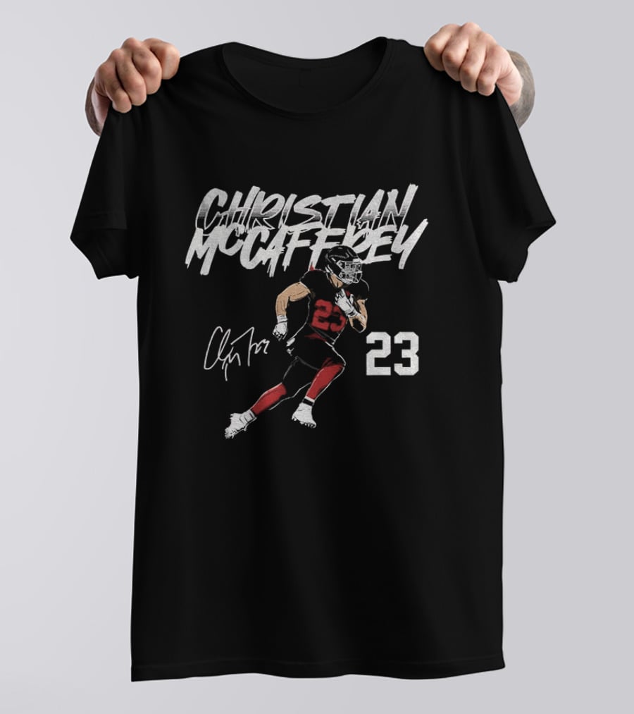 Christian McCaffrey San Francisco 49ers NFLPA 23 Signature Football Player T-Shirt
