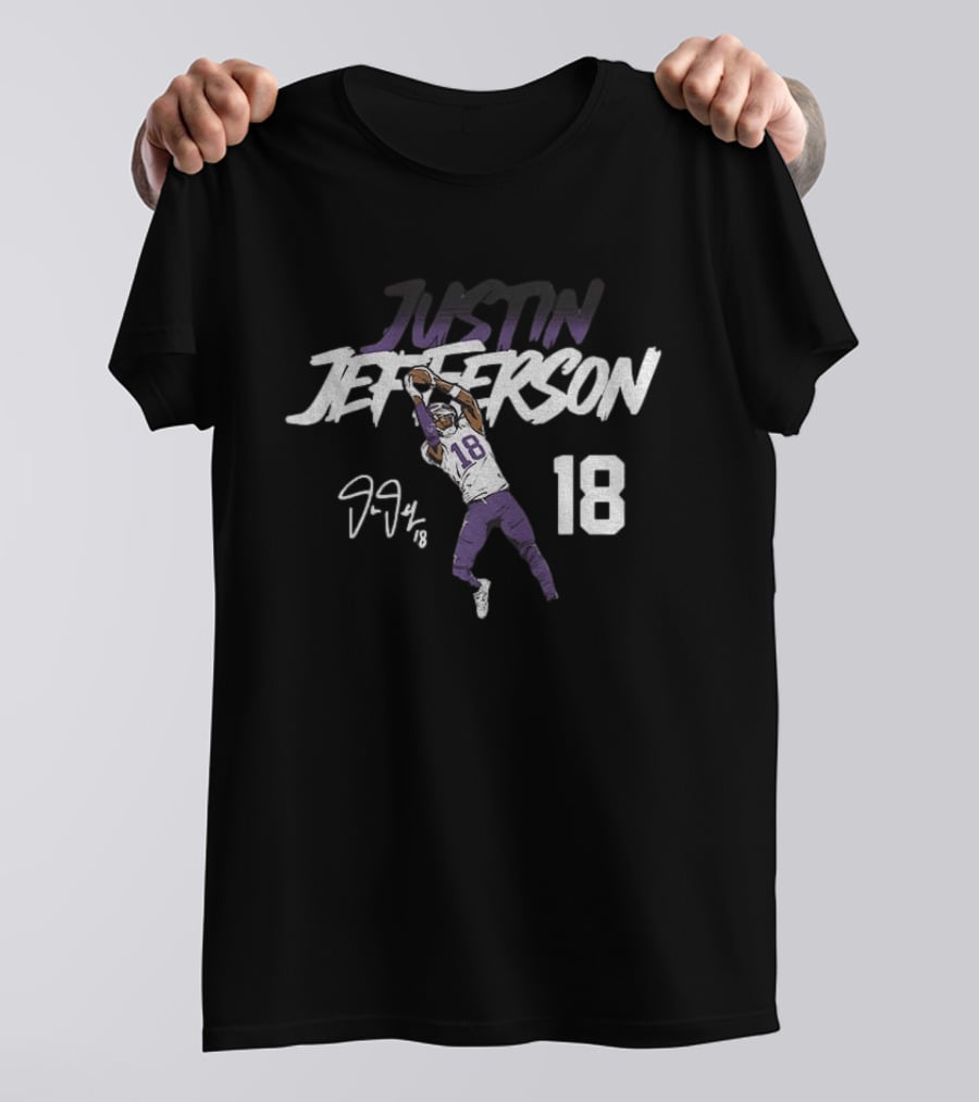 Justin Jefferson 18 Minnesota Vikings Football Star Catch NFL Player Signature T-Shirt