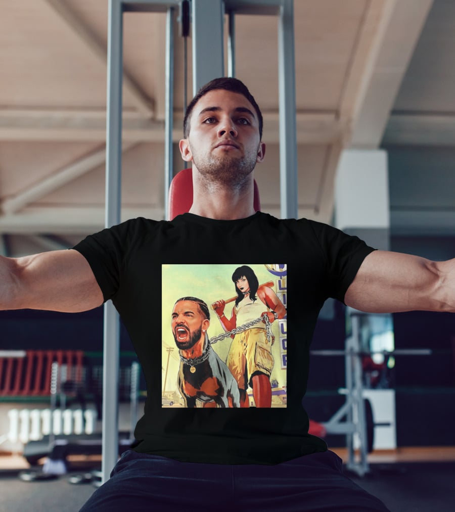 Drake Dog Head Chained To Goth Girl Art Cartoon T-Shirt