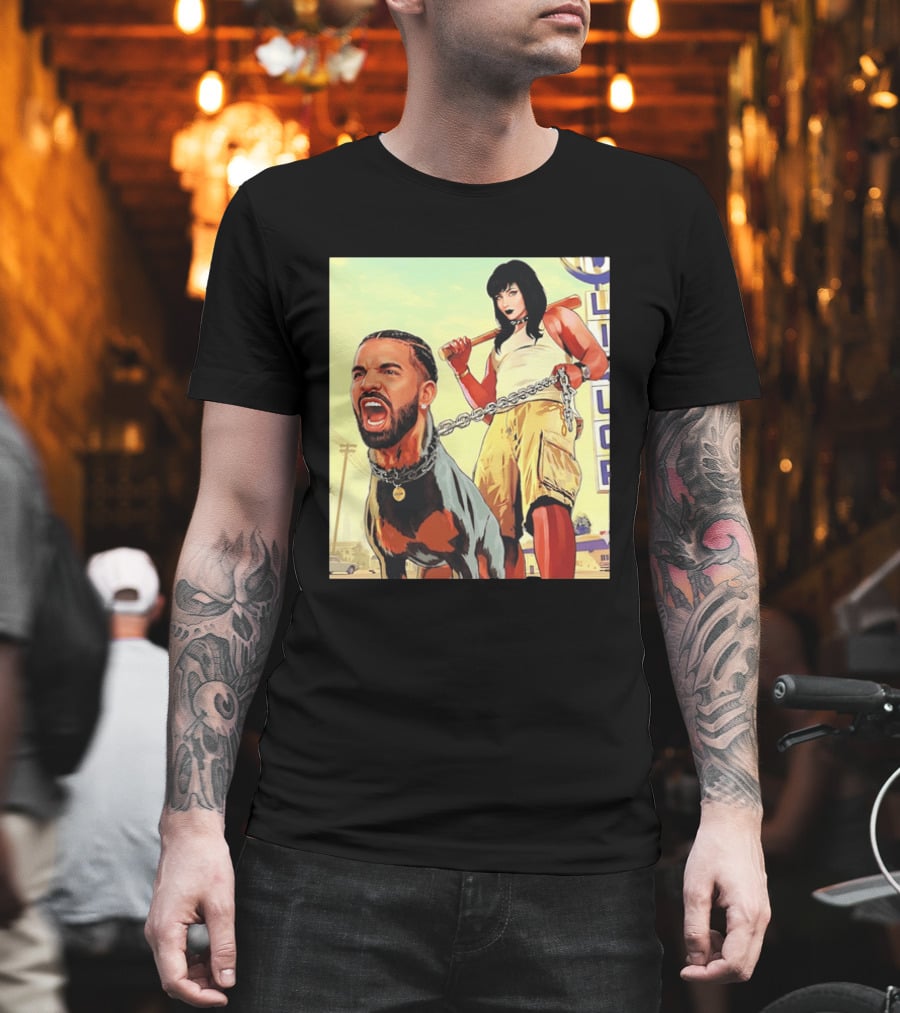 Drake Dog Head Chained To Goth Girl Art Cartoon T-Shirt