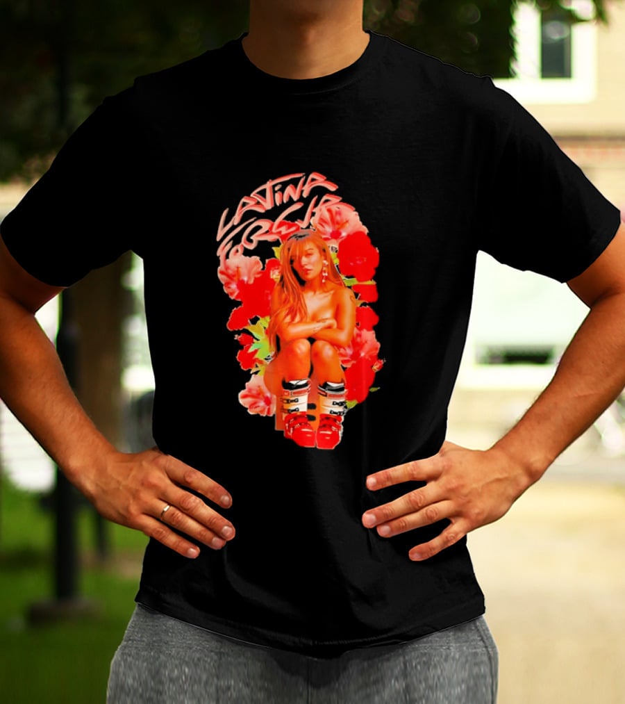 Latina Forever Woman Surrounded By Red Hibiscus With Ski Boots T-Shirt