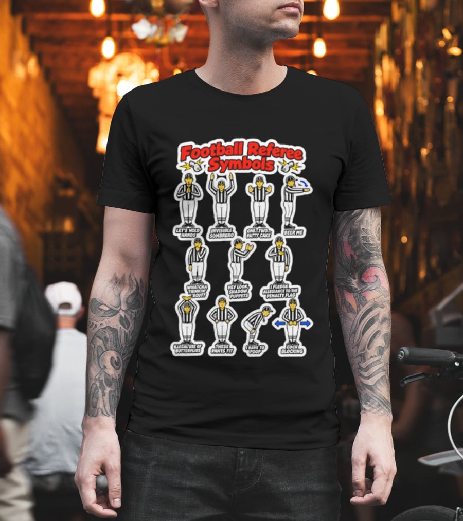 Football Referee Symbols Cartoon Referees Making Hand Signals T-Shirt