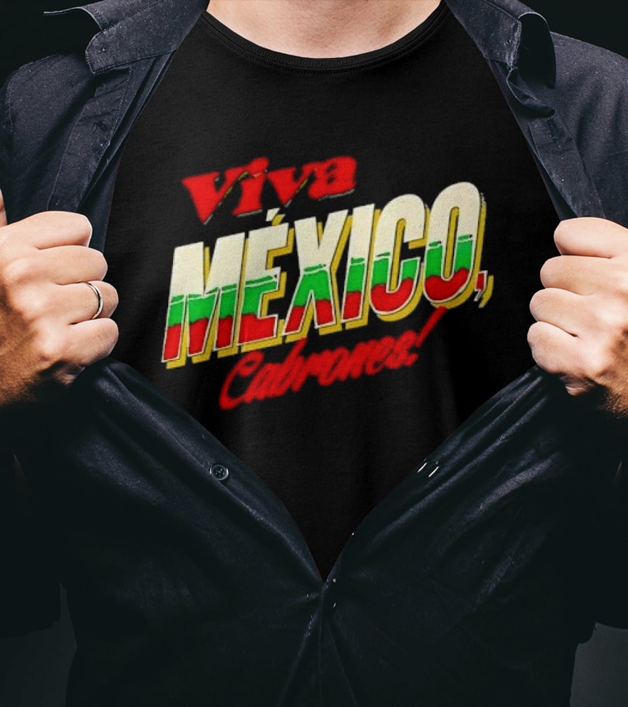 Viva México Cabrones Tricolor 3D Block Lettering T-Shirt
