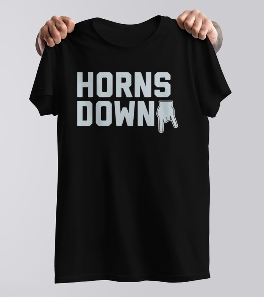 Horns Down Hand Gesture Block Lettering Pointing Finger Sign T-Shirt