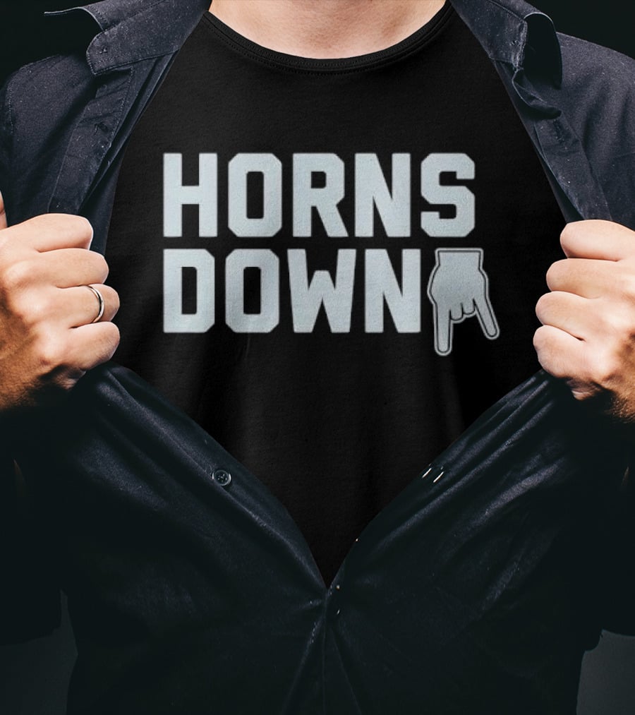 Horns Down Hand Gesture Block Lettering Pointing Finger Sign T-Shirt