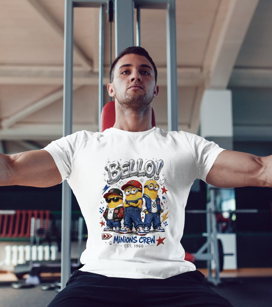 Bello Minions Crew Est 1960 Hip Hop Style Graphic With Stars And Lightning Bolts T-Shirt