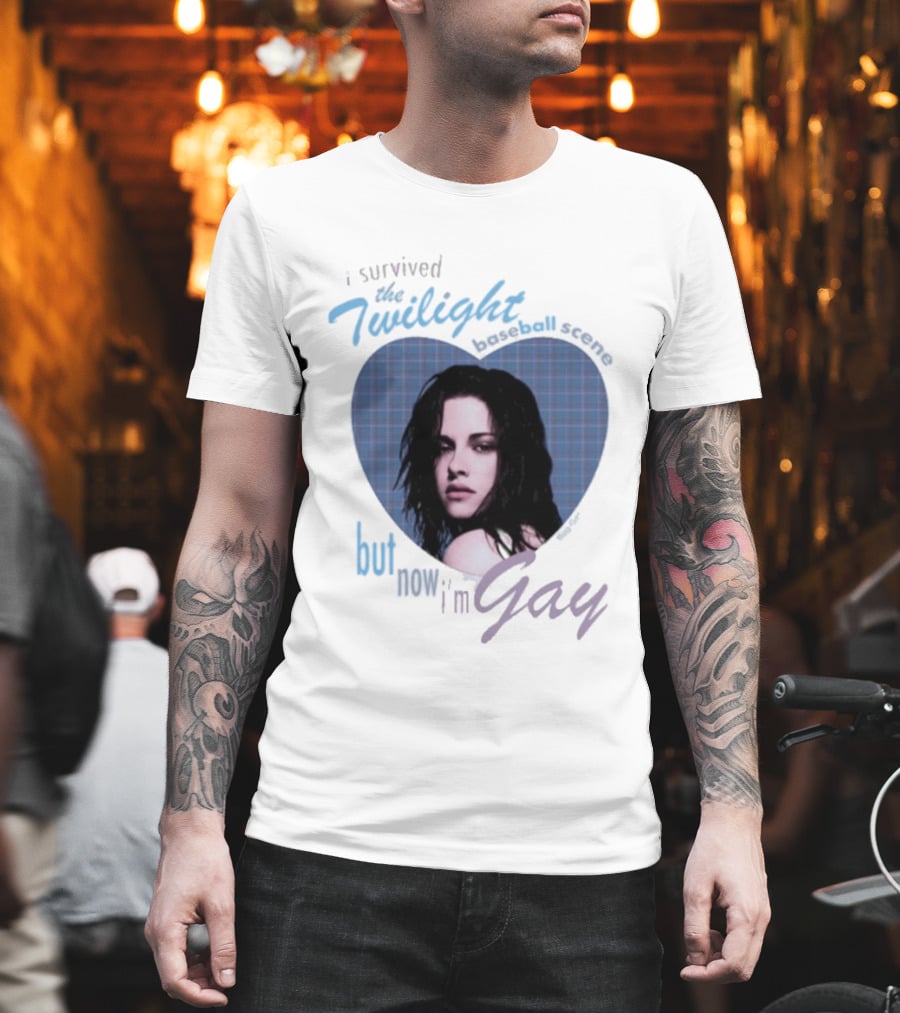 I Survived The Twilight Baseball Scene But Now I'm Gay Twilight Baseball Scene With Iconic Character In Heart Frame T-Shirt