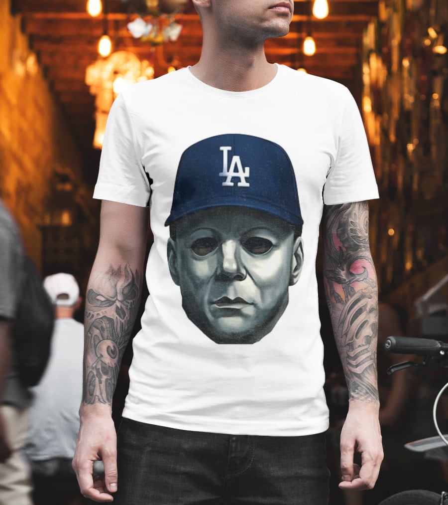 Michael Myers LA Dodgers Cap Halloween Horror T-Shirt