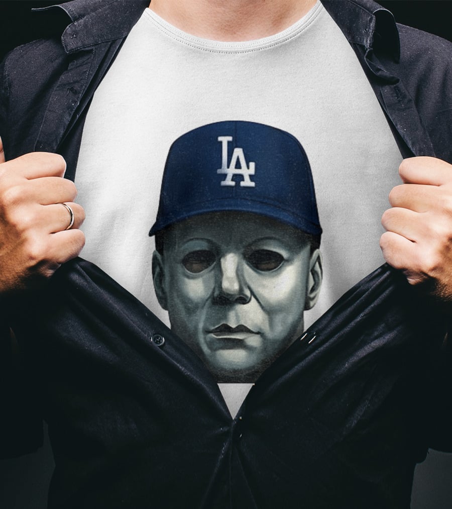 Michael Myers LA Dodgers Cap Halloween Horror T-Shirt
