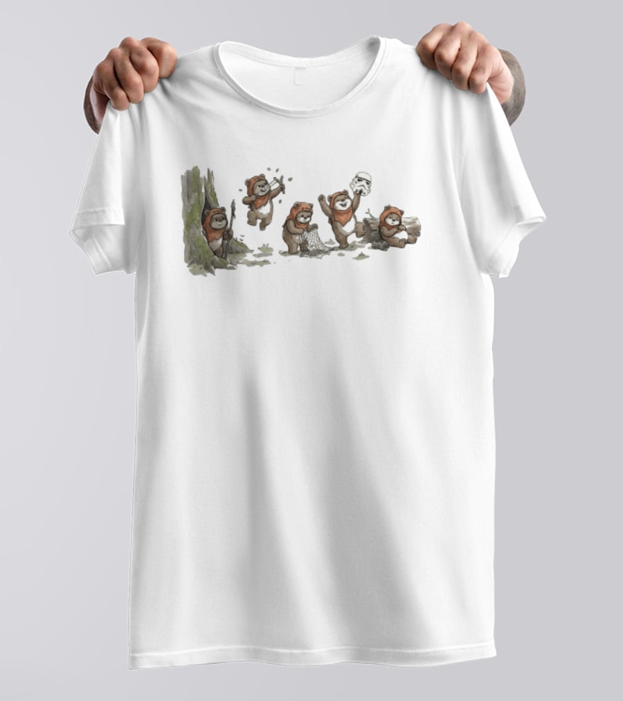 Panda In Star Wars Ewok Costume With Stormtrooper Helmet Adventure T-Shirt