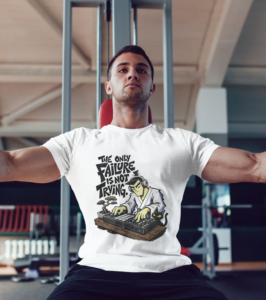 The Only Failure Is Not Trying Samurai DJ With Cat And Bonsai T-Shirt