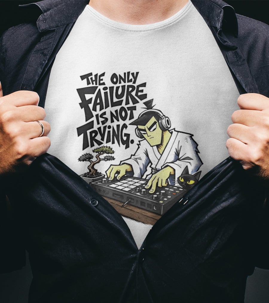 The Only Failure Is Not Trying Samurai DJ With Cat And Bonsai T-Shirt