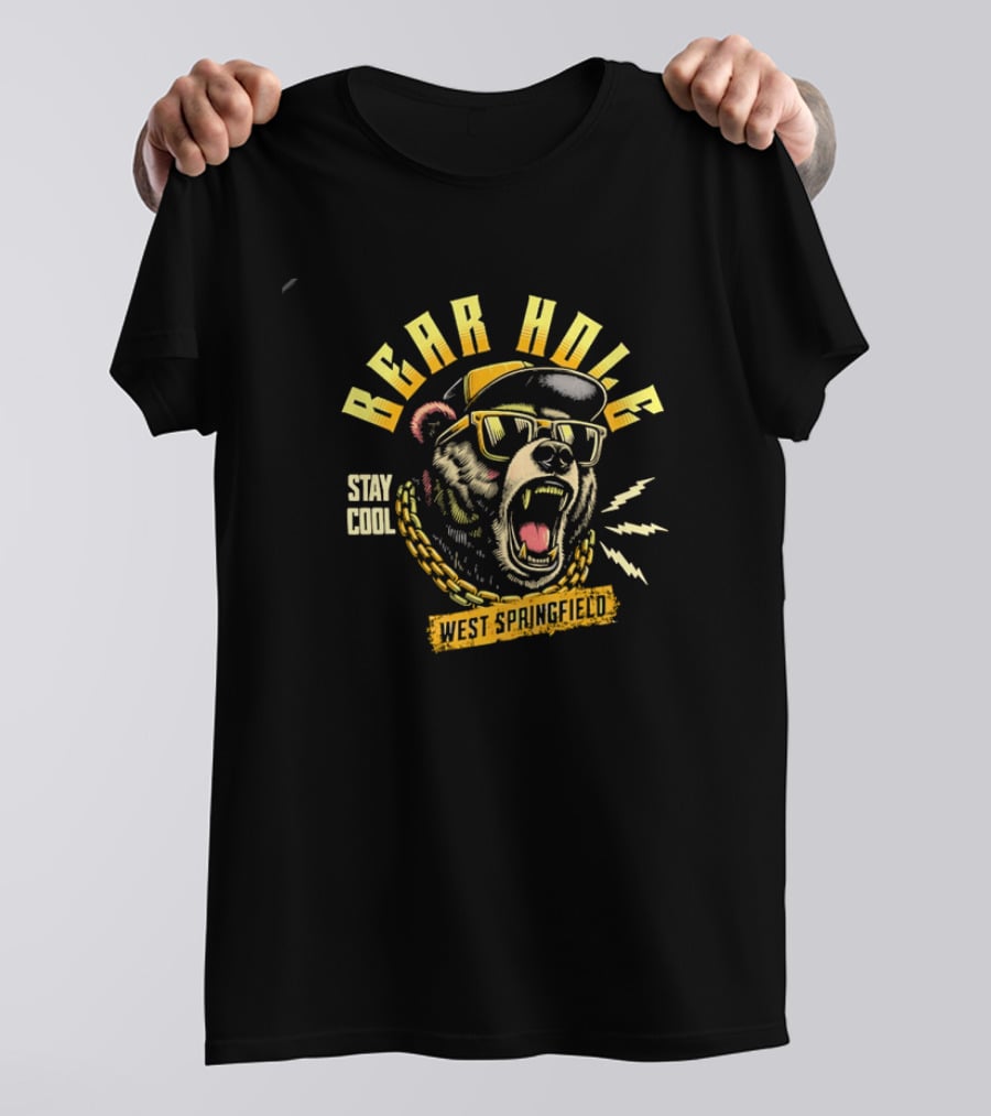 Bear Hole West Springfield Roaring Grizzly Stay Cool Sunglasses Cap Gold Chain T-Shirt