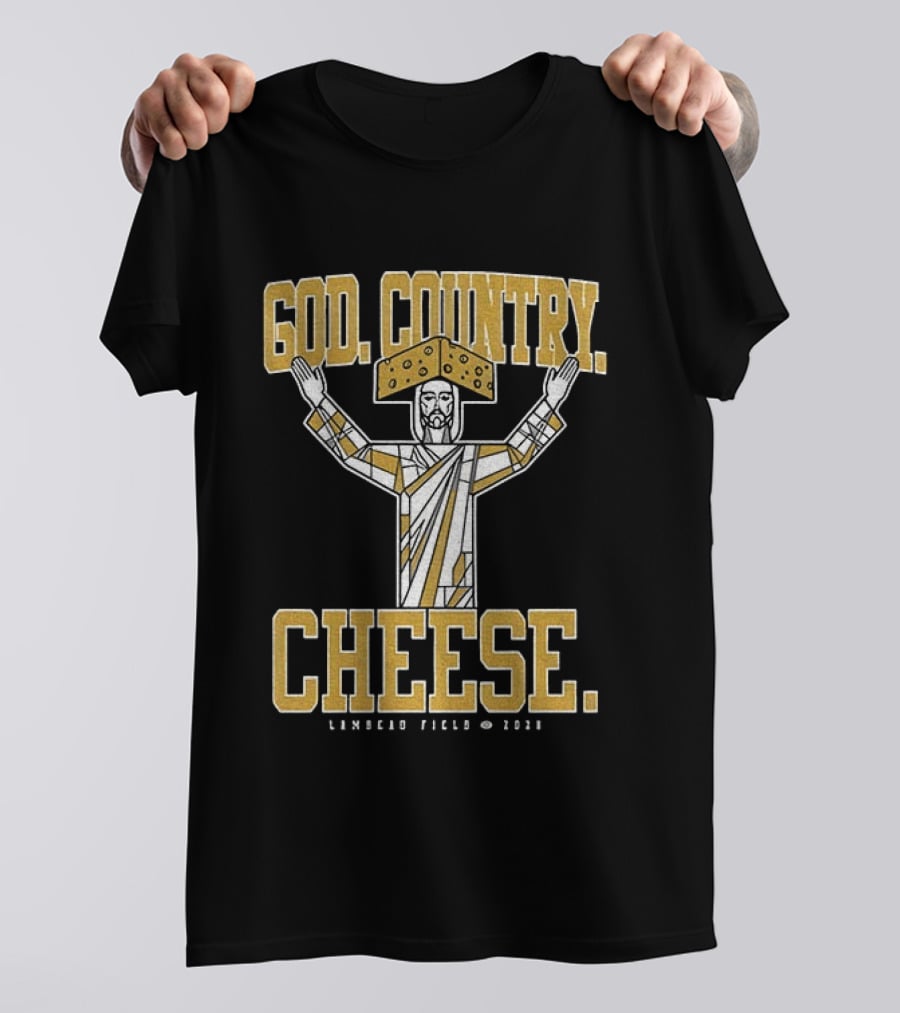 God Country Cheese Lambeau Field 2026 Jesus Statue Wearing Cheesehead T-Shirt