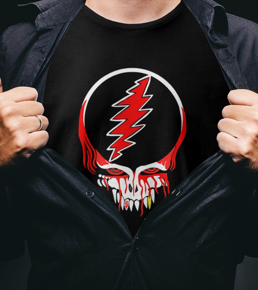 Grateful Dead Steal Your Face Skull Lightning Punk Rock Red White T-Shirt