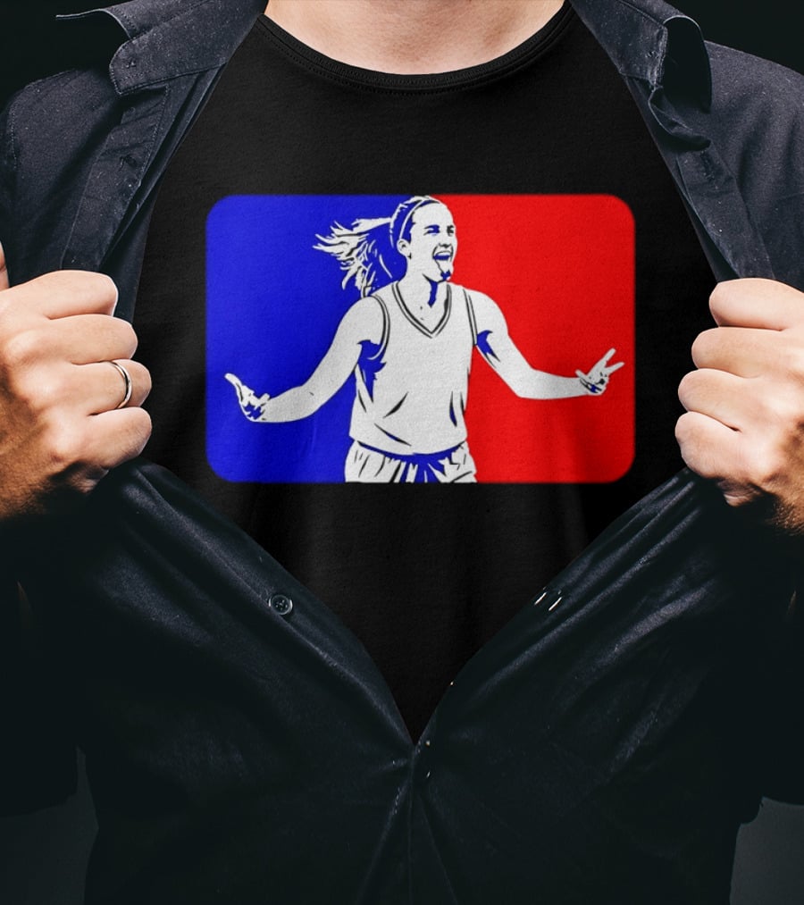 Caitlin Clark Basketball Player Silhouette In Iconic Red And Blue T-Shirt