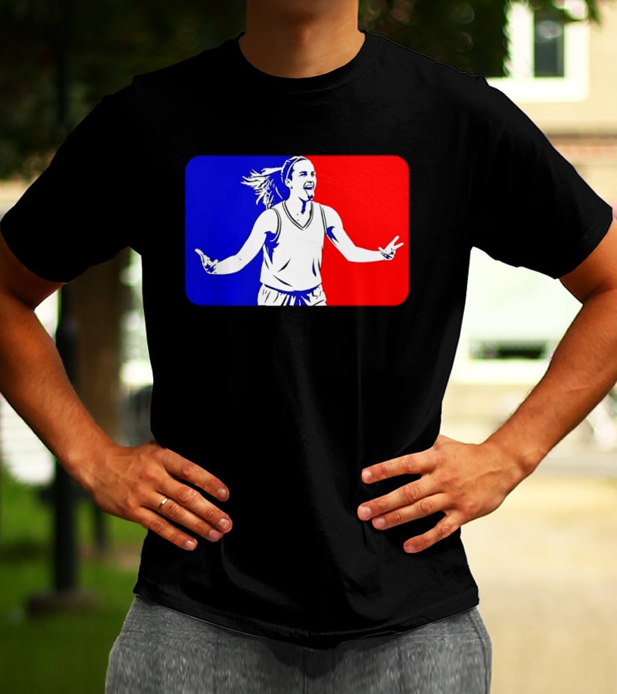 Caitlin Clark Basketball Player Silhouette In Iconic Red And Blue T-Shirt