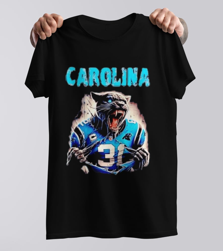 Carolina Panthers Snarling Beast Tearing Blue Jersey 31 T-Shirt