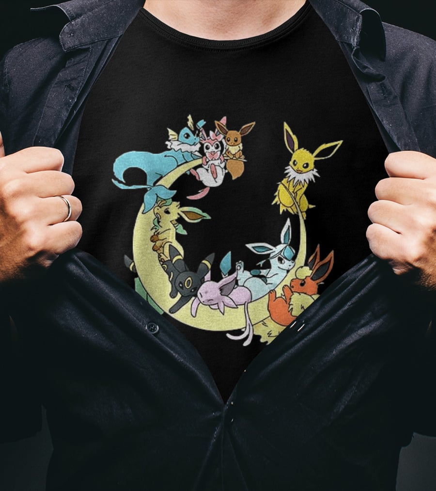 Eevee Evolutions Sylveon Umbreon Flareon Jolteon Vaporeon Espeon Leafeon Glaceon T-Shirt