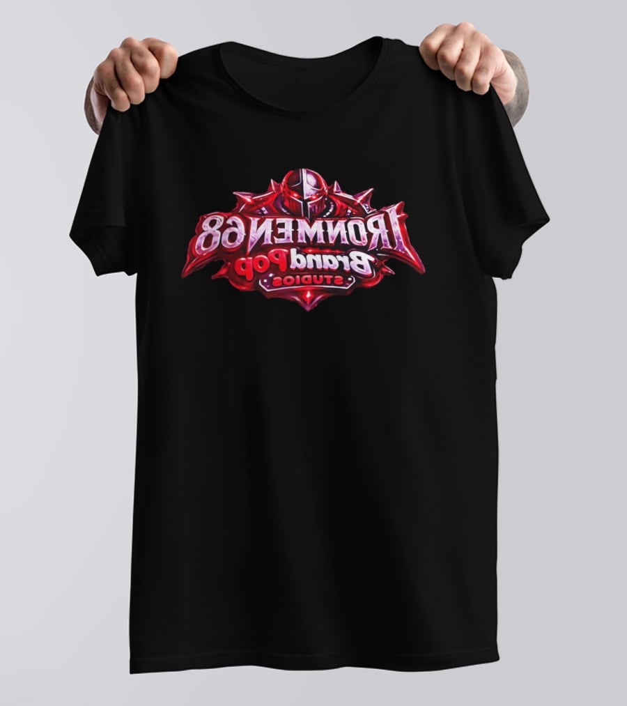 Ironmen 68 Brand Pop Studios Armored Knight Helmet Red Glowing Eyes T-Shirt