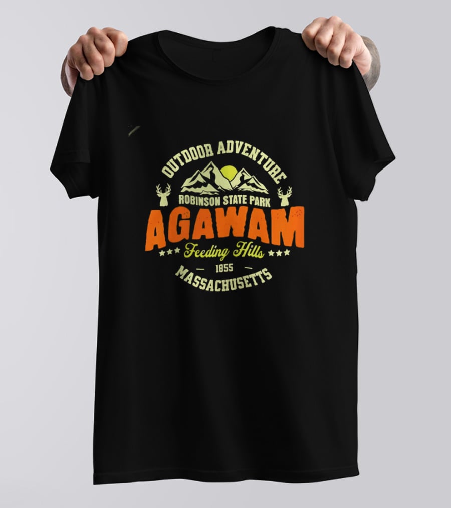 Outdoor Adventure Robinson State Park Agawam Feeding Hills 1855 Massachusetts Mountain Sun Deer T-Shirt