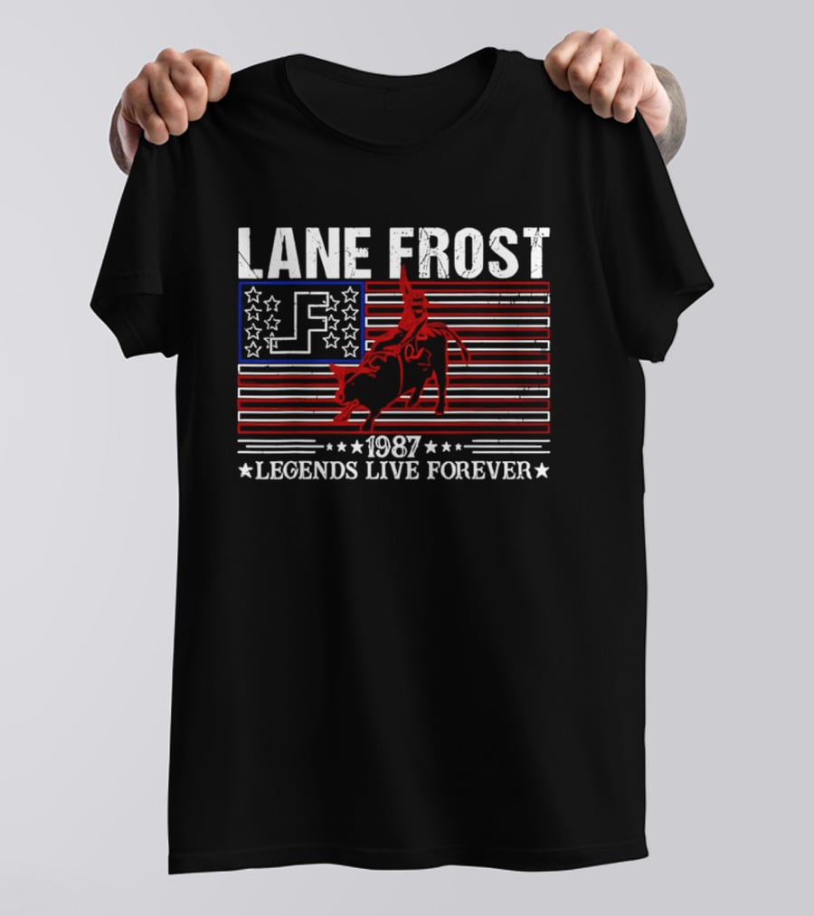 Lane Frost 1987 Legends Live Forever Rodeo US Flag T-Shirt