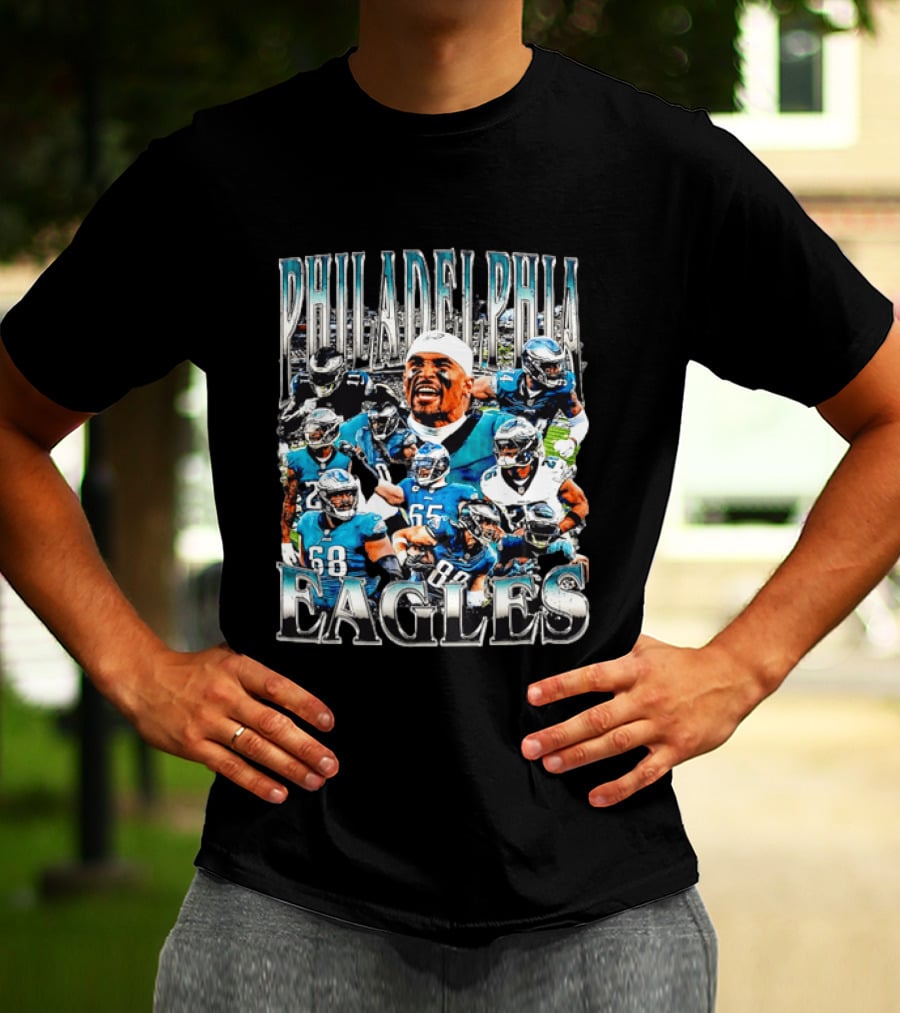 Philadelphia Eagles Player Photo Collage Screaming Metallic Bootleg T-Shirt