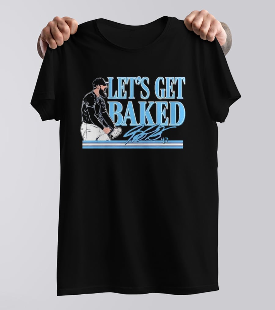 LET'S GET BAKED Bryan Baker Bearded Baseball Pitcher Celebrating Line T-Shirt