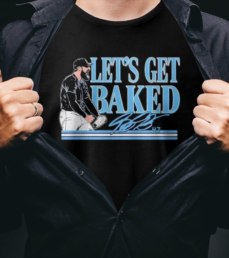 LET'S GET BAKED Bryan Baker Bearded Baseball Pitcher Celebrating Line T-Shirt