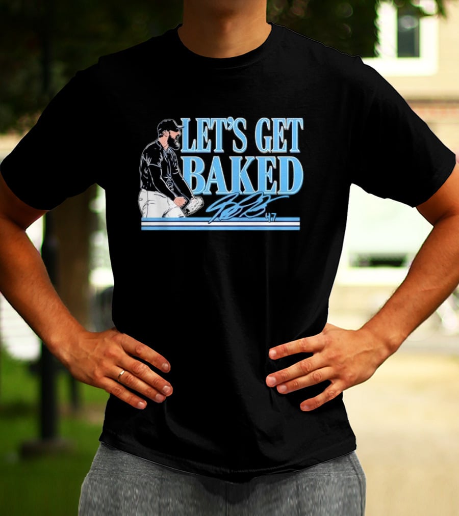 LET'S GET BAKED Bryan Baker Bearded Baseball Pitcher Celebrating Line T-Shirt