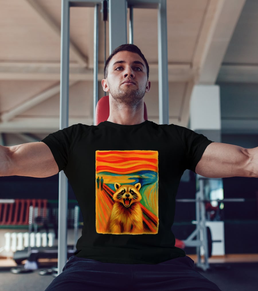 Raccoon The Scream Edvard Munch Painting Mashup T-Shirt
