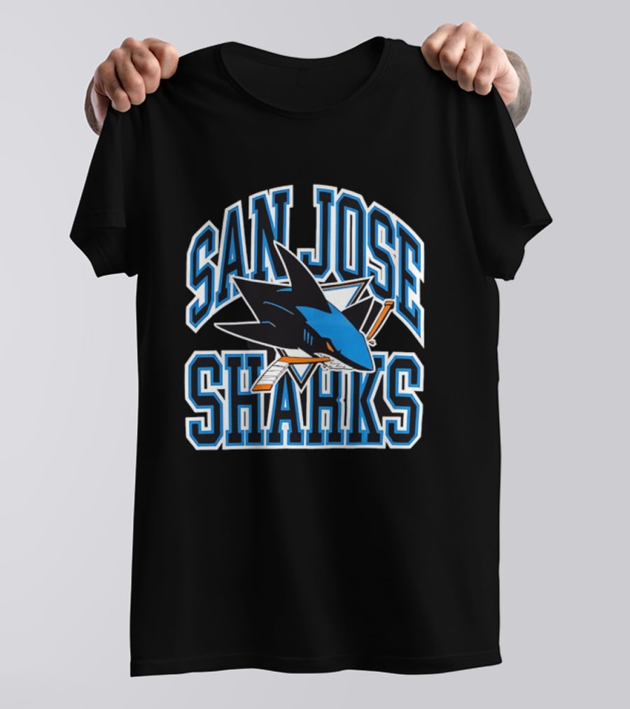 San Jose Sharks Biting Broken Hockey Stick Triangle NHL T-Shirt
