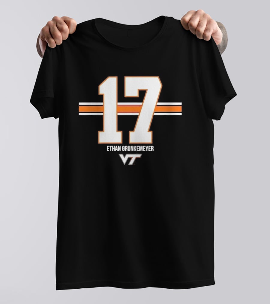 Virginia Tech Hokies Ethan Grunkemeyer 17 Horizontal Stripes T-Shirt