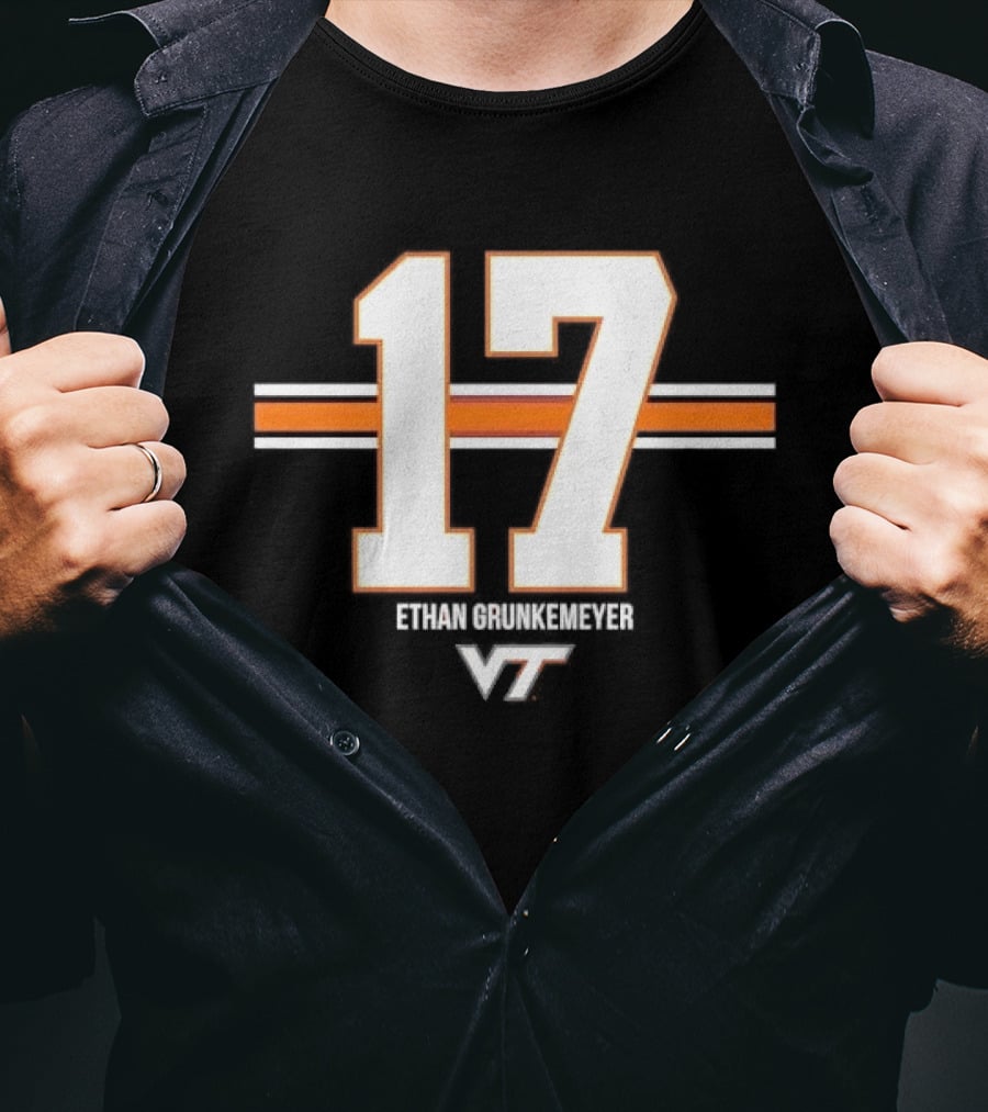 Virginia Tech Hokies Ethan Grunkemeyer 17 Horizontal Stripes T-Shirt