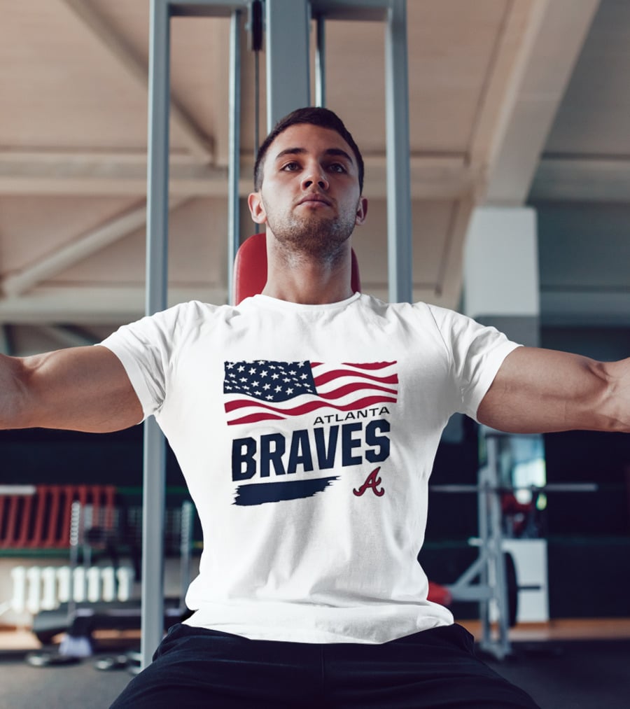 Atlanta Braves Waving American Flag Brushstroke MLB T-Shirt