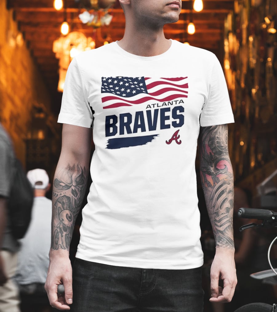 Atlanta Braves Waving American Flag Brushstroke MLB T-Shirt