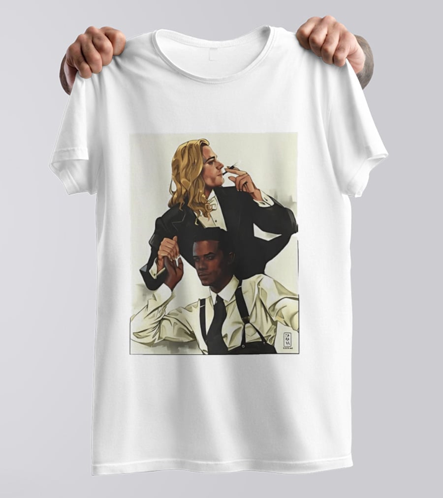 Blonde Tuxedo Smoking Dark Hair Suspenders Duo T-Shirt
