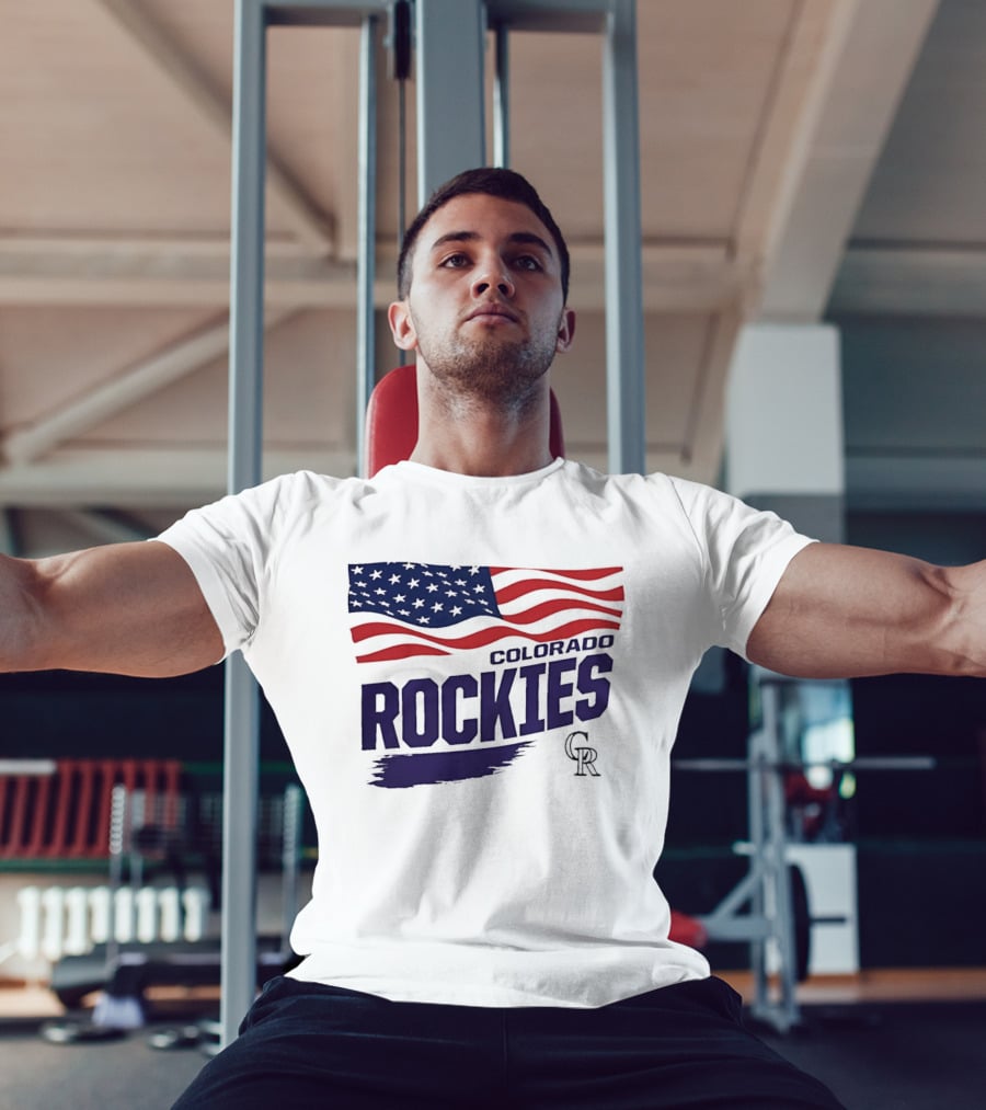 Colorado Rockies MLB American Flag Brush Stroke Waving T-Shirt