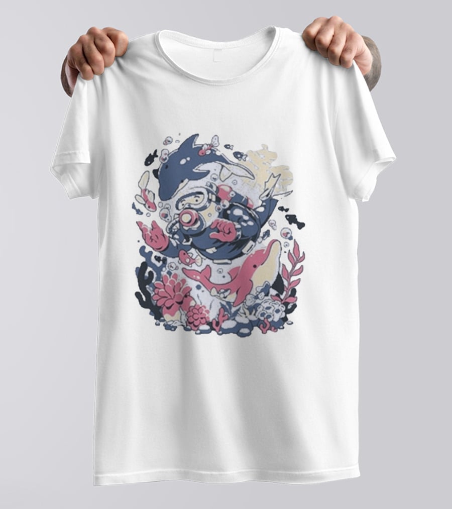 Fangamer Dolphins Dive Underwater Adventure With Diver And Marine Life T-Shirt