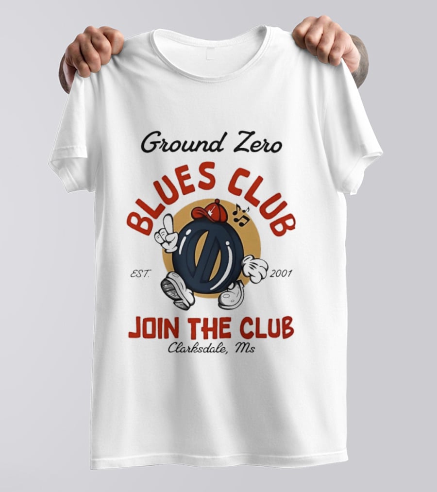 Ground Zero Blues Club Join The Club Clarksdale MS Est 2001 Walking Music Notes T-Shirt