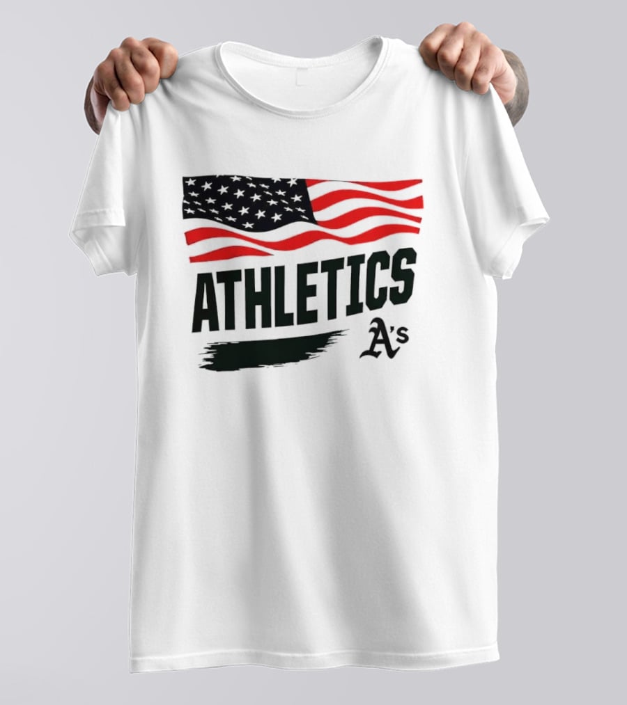 Athletics As American Flag Paint Brushstroke MLB Oakland T-Shirt