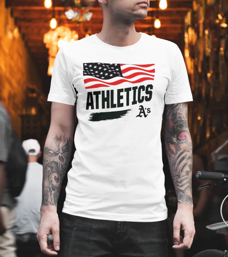 Athletics As American Flag Paint Brushstroke MLB Oakland T-Shirt