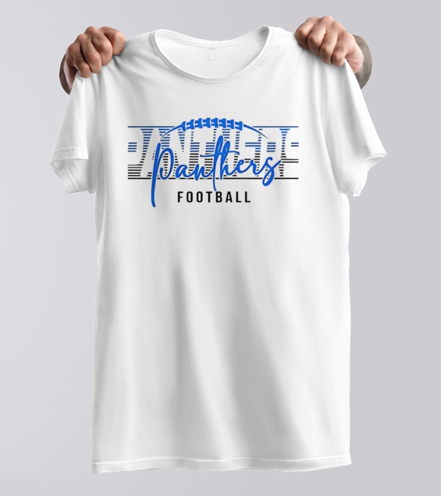 Panthers Football Blue Script Striped Laces Football T-Shirt