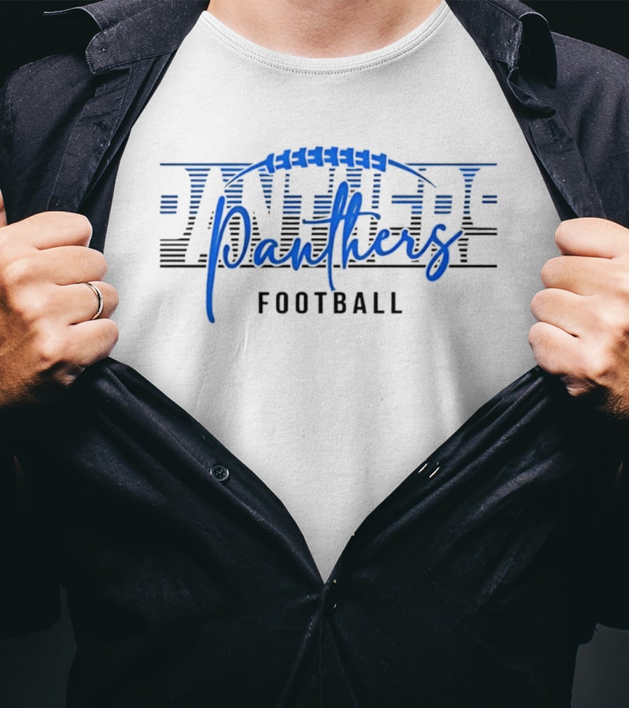 Panthers Football Blue Script Striped Laces Football T-Shirt