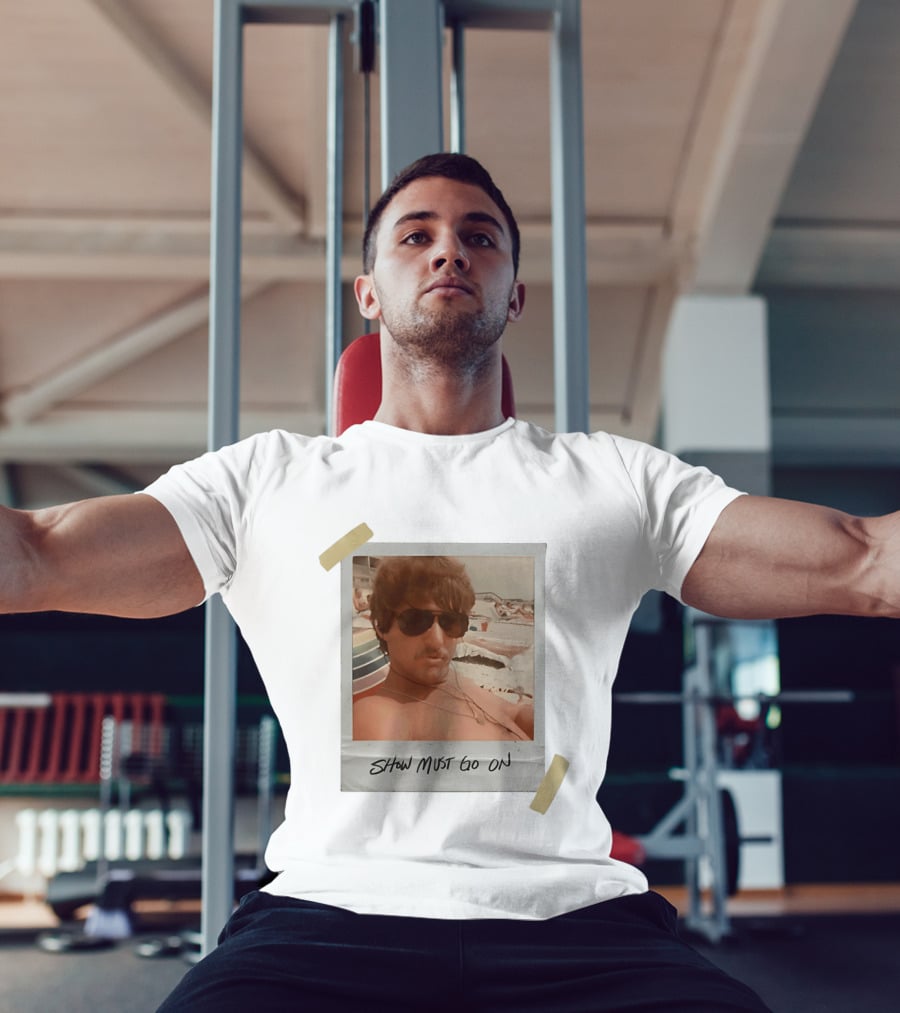 Show Must Go On Man At Beach Retro Style Polaroid T-Shirt