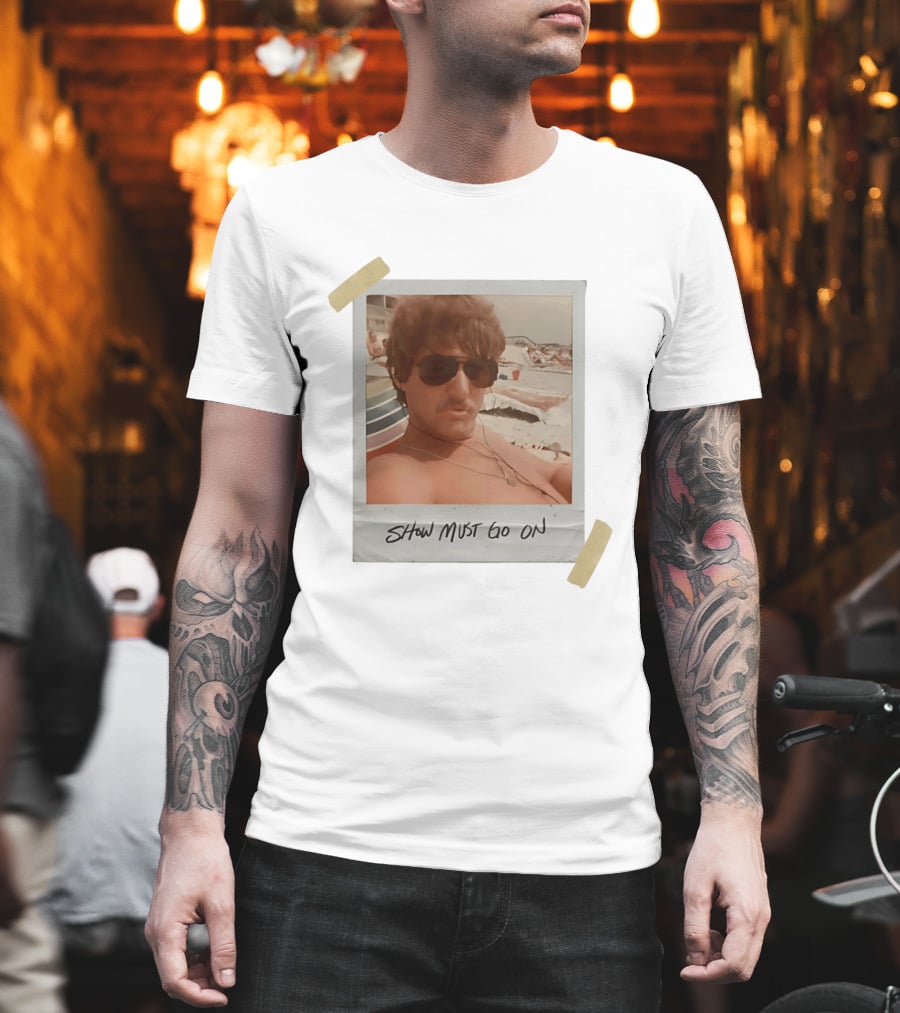Show Must Go On Man At Beach Retro Style Polaroid T-Shirt